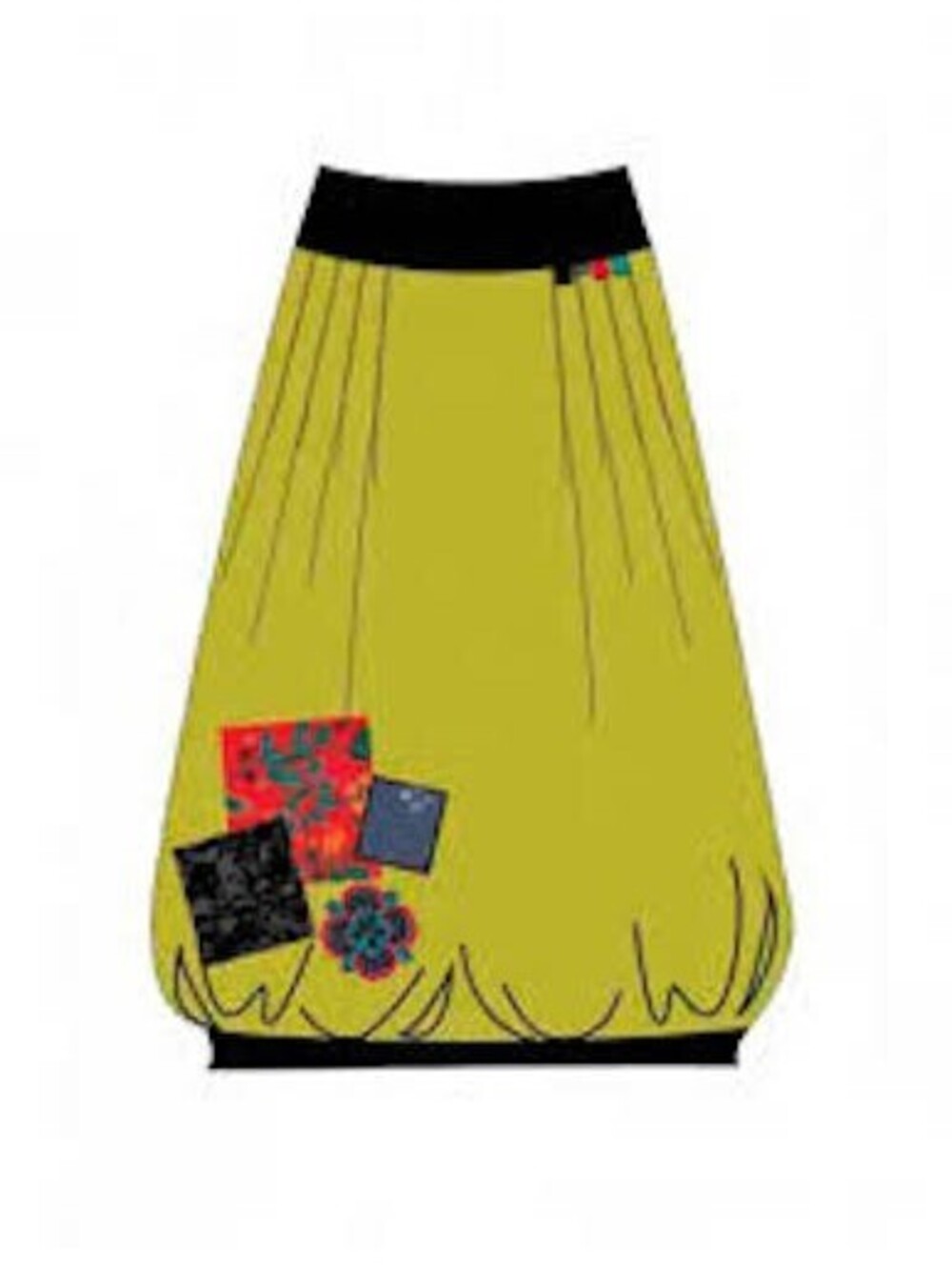 Coline EUC Women's Green Yellow Puff Effect Cotton Skirt Fabric Patches S